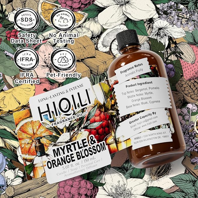 HIQILI Myrtle & Orange Blossom Fragrance Oil for Diffuser, Inspired by D.or Tera-Bella, Candle & Soap Making, Long-Lasting Citrus Floral Scent - 5.07 Fl Oz