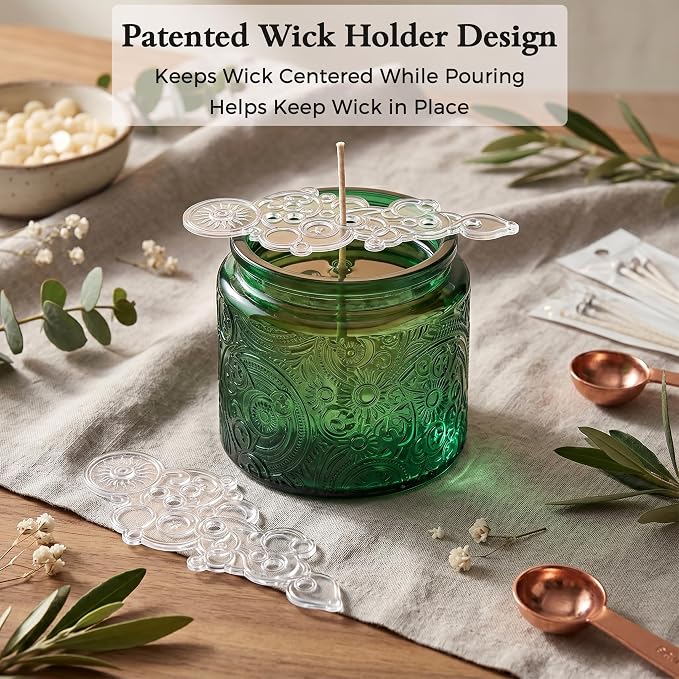 10 oz Green Sun Moon Stars Candle Jars with Metal Lids, 9 Pack | Patented Embossed Design, Includes Wick Centering Devices & Warning Labels, Multiple Color Options