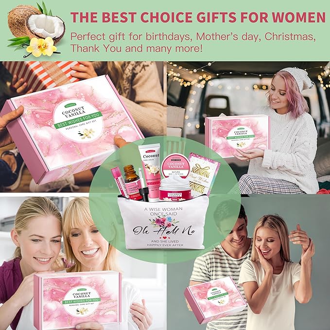 Gifts for Women,Birthday Gifts Friendship Gifts for Women,Travel Size Coconut Vanilla Spa Gifts for Her Mom Sister Friends,Unique Gift Set Ideas for Woman