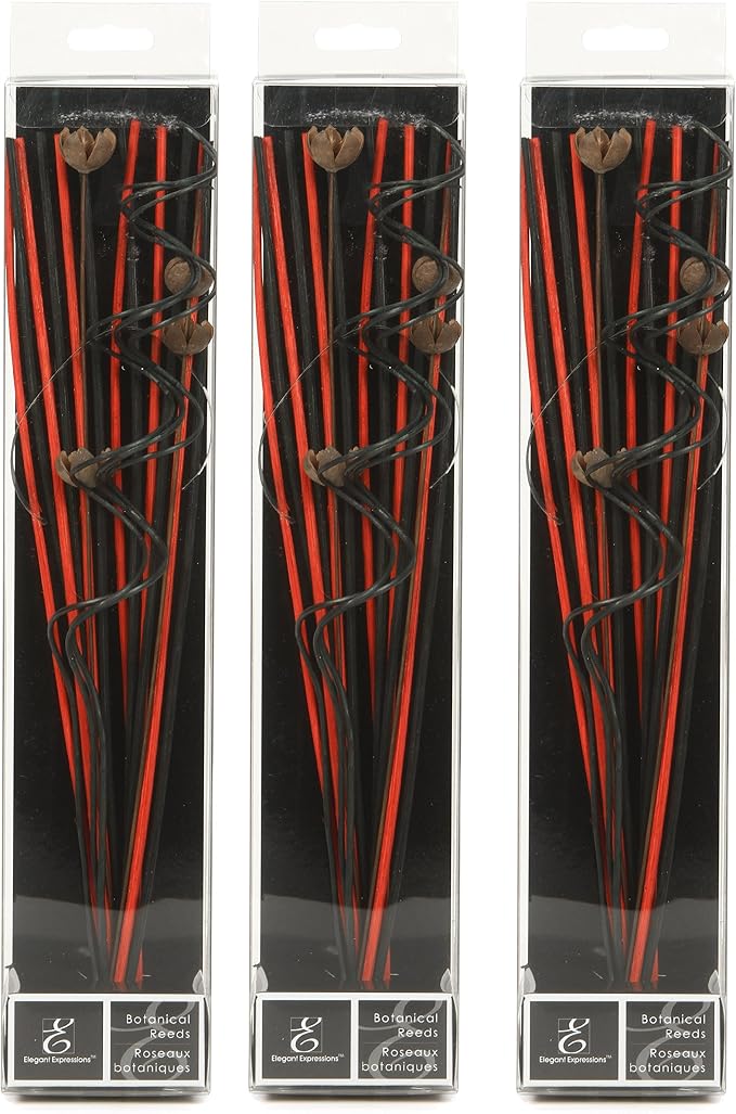 Hosley Set of 3 Botanical Diffuser Reeds, Red and Black, 12.5 Inch High for Home Decor, Bathroom Decor, and Bathroom Accessories - Ideal for Wedding, Party, DIY Crafting, Spa, Aromatherapy