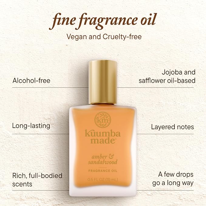Kuumba Made Amber & Sandalwood Fragrance Oil, Long-Lasting Scented Oil Perfume Roller, Vegan, Alcohol-Free, 0.5 oz