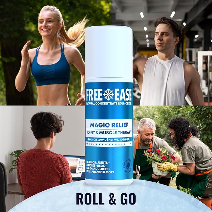 FREE EASE Magic Relief Roller - Light Solution, Roll On Gel for Muscle Recovery, Joint, Back, Shoulder, Knee & Neck Support, Fast Acting Menthol Topical Gel Roll On - Made in USA