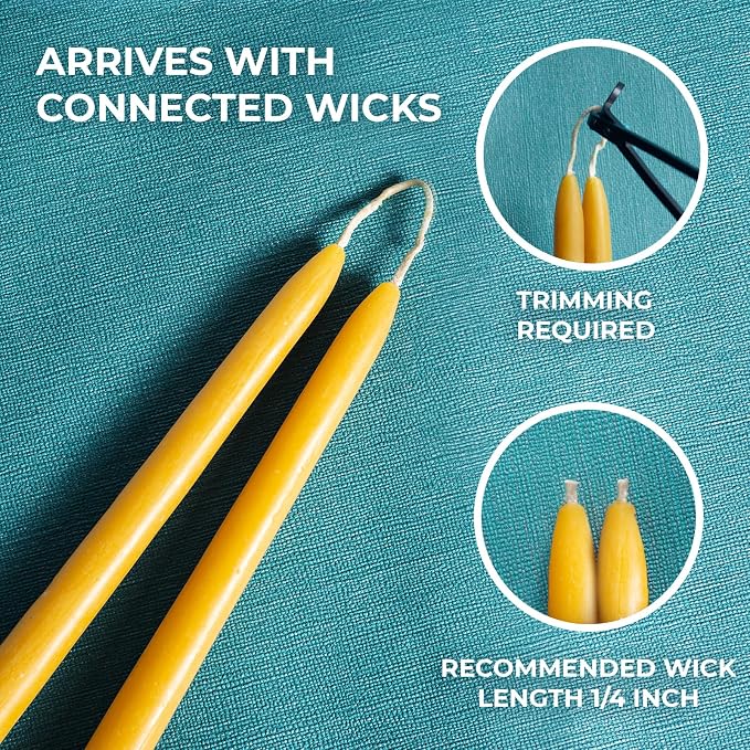 CANDWAX 10 inch Beeswax Taper Candles Set of 4 - Non Toxic and 100% Pure Beeswax Candles Ideal for Dinner - Dripless Handmade Bees Wax Burning Time 9.5 Hours
