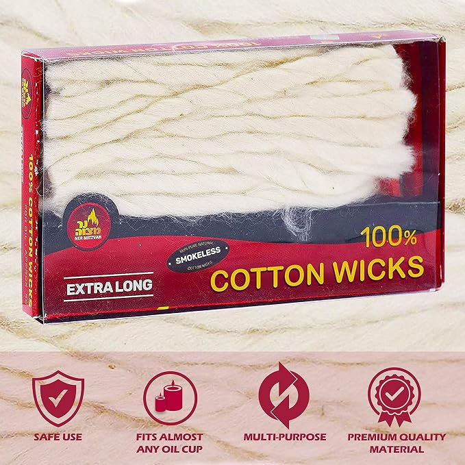 Ner Mitzvah Extra Long Cotton Wicks – 50 Count (Approx.) Smokeless Replacement Wicks, Multipurpose for Oil Cup Candle Lighting