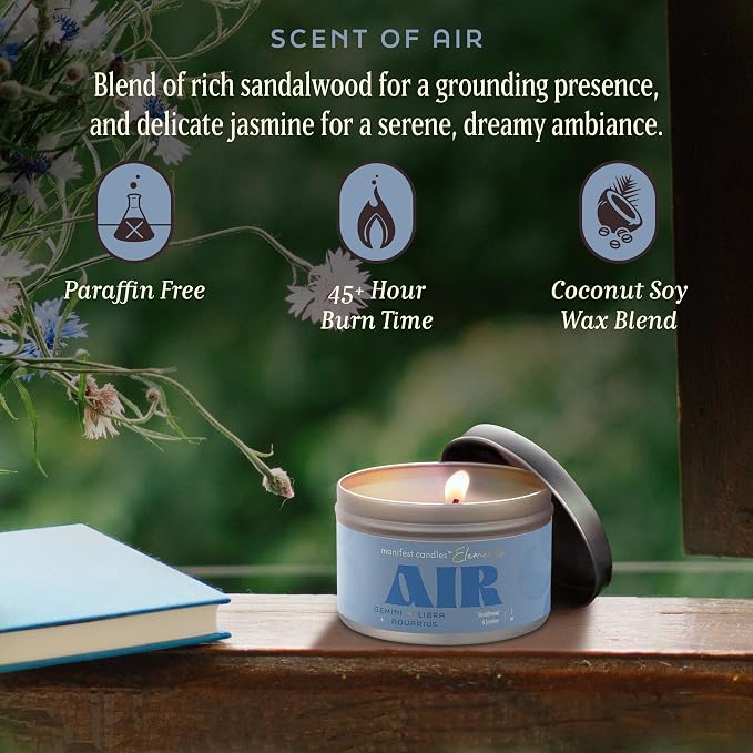 Zodiac Air Aquarius Gemini Libra Gifts for Women Crystal Candle, 45 Hour Burn, Zodiac Astrology Gifts Meditation Candle Healing with Crystals, Spiritual Manifestation Healing Stones Bracelet