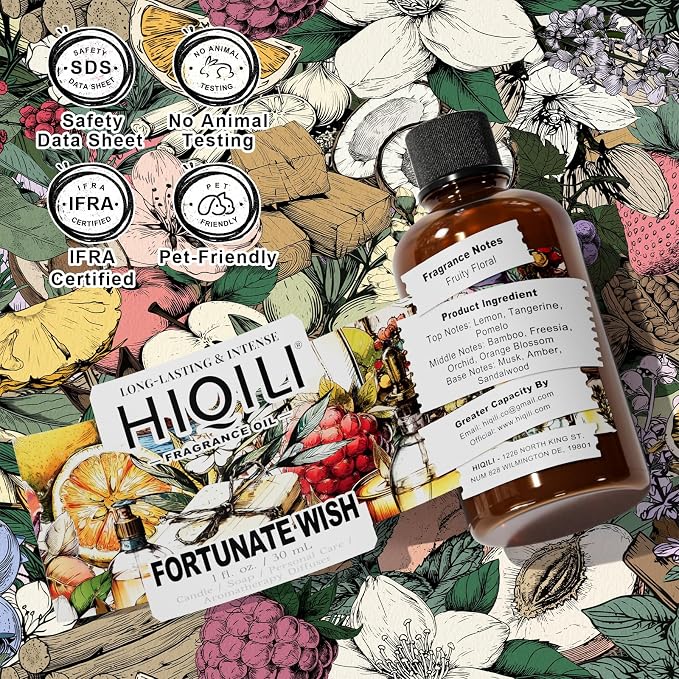 HIQILI Fortunate Wish Fragrance Oil for Diffusers & Candle Making, Inspired by A.na Su Luck-Wish, Skin Safe Scented Oil for Soap, Laundry, Vegan, Long Lasting - 1 Fl Oz