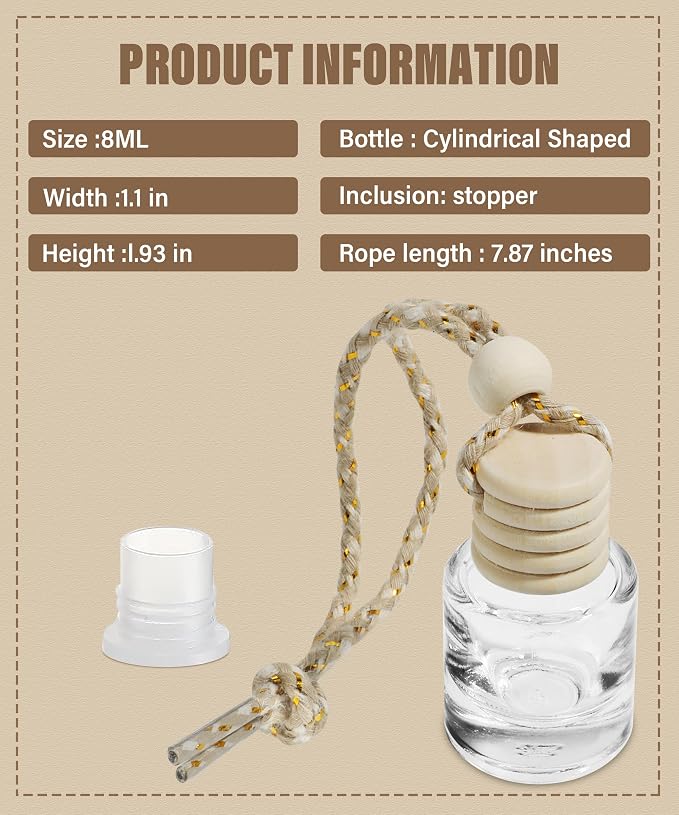 ESEWALAS 5PCs Hanging Car Air Freshener, Empty Glass Perfume Bottlespendant Bottle, Air Freshener Pendant