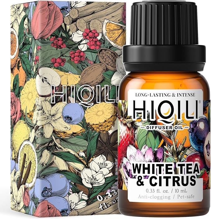 HIQILI White Tea & Citrus Diffuser Oil, Hotel Collection Scented Fragrance Oil for Ultrasonic Diffuser, Relaxing Aromatherapy, Home & Office - 0.34 Fl Oz