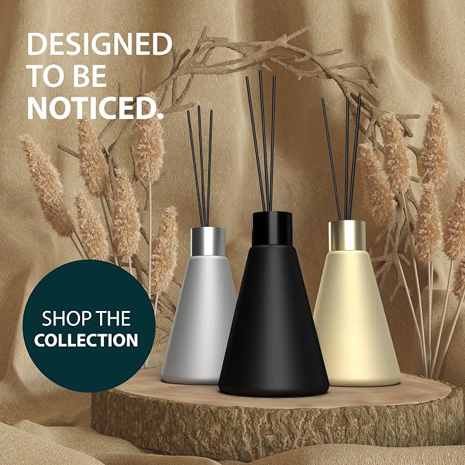 Mega Handles Reed Diffuser Sets (50ml) - 3 Pack White Flower Scent Bathroom Diffuser, Elegant Reed Diffuser for Shelf Decor, Decorative Air Freshener for Large Rooms - Matte Black