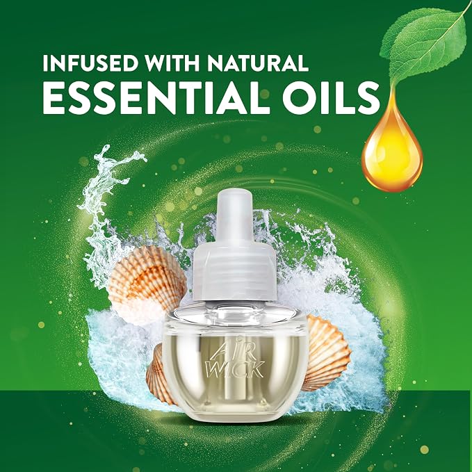 Air Wick Plug-In Scented Oil Refills, 4 Count, Calming Sea Spray & Breeze, Air Freshener, Essential Oils