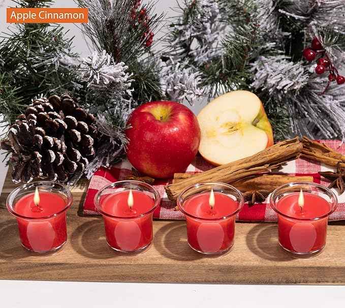 HYOOLA Clear Cup Scented Votive Candles - Apple Cinnamon - 12 Hour Burn Time - 4 Pack - European Made