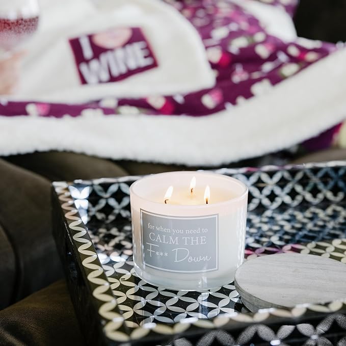 Pavilion - Calm Down 11-Ounce Soy Wax Triple Wick Candle, Fresh Cotton Scented, Funny HR Gifts, Best Coworker Gift, Funny Friend Candle, Unique Gifts for Boyfriend or Husband, 1 Count