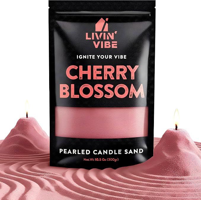 Pearled Candle Sand 10.5 oz (300g) – Cherry Blossom Scented Candle, Red Color, Relaxing Aromatherapy, Home Decor, Stress Relief, Long-Lasting Burn