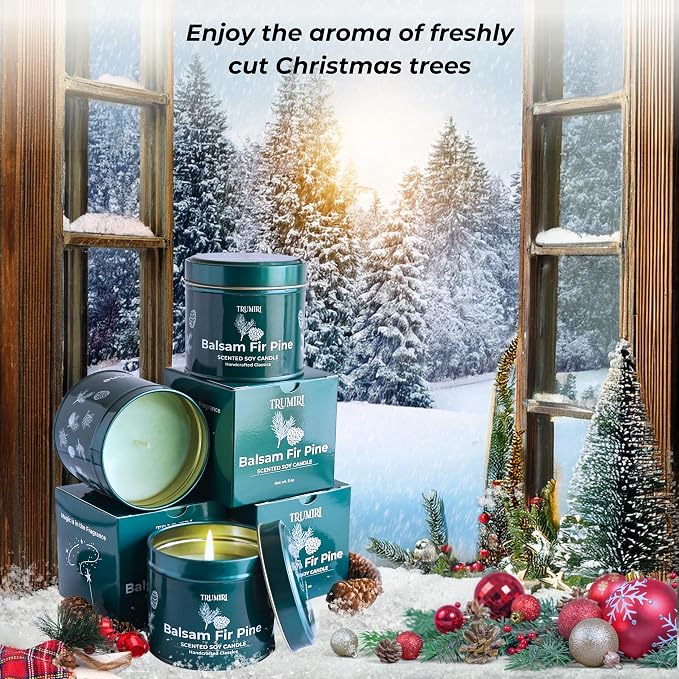 Balsam Fir Pine - Soy Candles for Home Scented - Pack of 3 x 5oz Natural Clean Non Toxic - for Fall Winter Christmas Holidays - Long Lasting Highly Scented Pet Safe - Velas Aromáticas para el Hogar