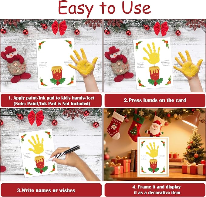 Woukaup 10 Pack Christmas Candle Handprint Art Greeting Cards Bulk, My First Christmas Crafts for Toddlers Preschool Daycare Finger Paint Activity, Handmade Keepsake Gifts for Mom Grandparents
