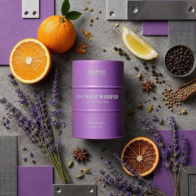 M&SENSE Large Lavender Soy Candles for Home Scented 21.2oz 120 Hour Long Burning, Aromatherapy Candle for Stress Relief Meditation Relaxing, Appreciation Gifts for Mom Teacher Friends