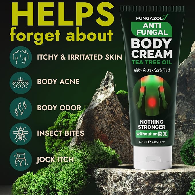Antifungal Body Cream for Ringworm & Athlete’s Foot | Strength Formula with Tea Tree Oil | Helps With Itching, Burning & Scaling Relief | Treatment For Skin Fungus | 4.05 fl oz