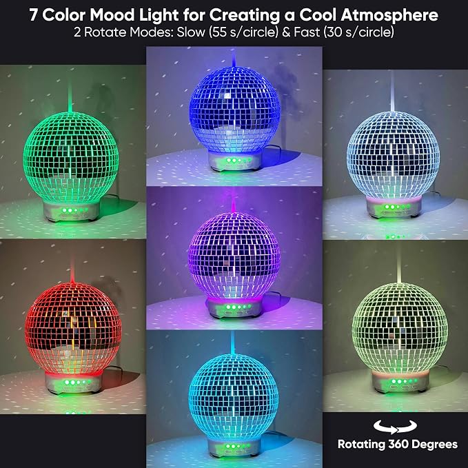 SCANDINORDICA Disco Ball Diffuser - Original Rotating Disco Essential Oil Diffuser with Whisper Quiet Operation, 14 Color Night Light & 4Time Settings | Cute Eclectic Decor for Medium Room Rose Gold