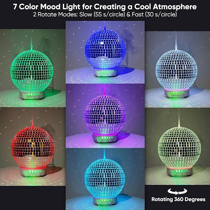Disco Ball Diffuser Rotating - Essential Oil Diffuser with Whisper Quiet Operation, Cute Scent Diffusers for Home, Ball Decor, Fun Aromatherapy for Medium Room - Gold