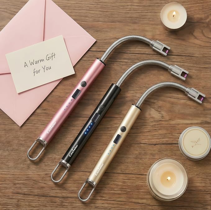 Castelar Electric Candle Lighter with Long Flexible Neck, USB Rechargeable Arc Lighter with Safety Lock for Candle, BBQ, Camping, Housewarming, and Birthday Gifts
