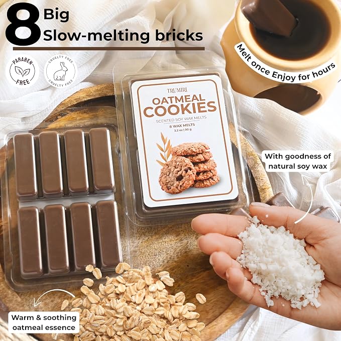 TRUMIRI Oatmeal Cookies Scented Wax Melts - Made with Non Toxic Soy Wax and Essential Oils - Long Lasting Strong Scent Pet Safe Candle Wax Cubes Tarts for Warmers - Fall Christmas