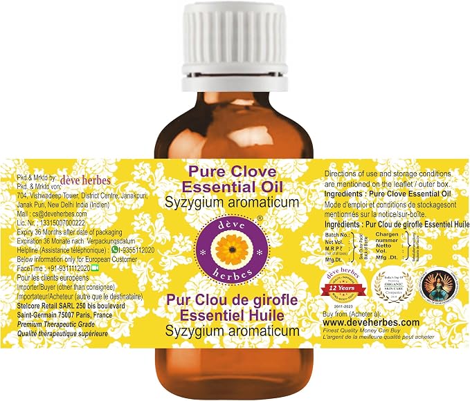 dève herbes Clove Essential Oil (Syzygium aromaticum) Pure | Non-Sticky | Non-Greasy | Lightweight | Men & Women | All Skin Types | Steam Distilled 15ml (0.5 oz)