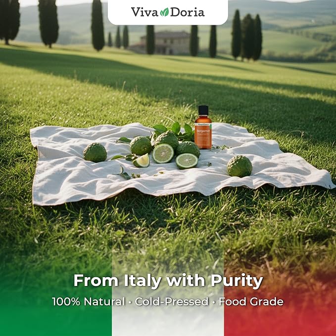 Viva Doria 100% Pure Bergamot Essential Oil, Undiluted, Food Grade, Italian Bergamot Oil, 1 Fluid Ounce (30 mL) Natural Aromatherapy Oil