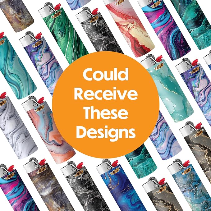BIC Maxi Pocket Lighter, Special Edition Marble Collection, Assorted Unique Lighter Designs, 8 Count Pack of Lighters (Colors May Vary)