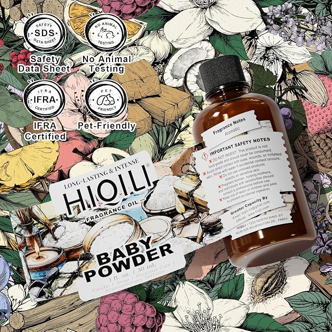 HIQILI Baby Powder Fragrance Oil丨1 Fl Oz | for Body Oils, Laundry Detergent, Soap, Perfumes & Candle Making, and Home Diffusers Use