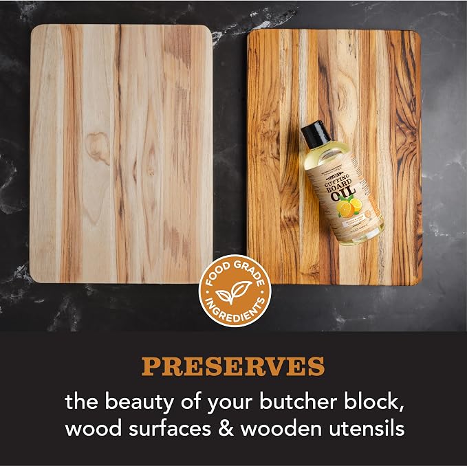 CLARK'S Cutting Board Oil - Food Grade Mineral Oil for Cutting Board - Enriched with Lemon and Orange Oils - Butcher Block Oil and Conditioner - Mineral Oil - Restores and Protects All Wood - 12oz