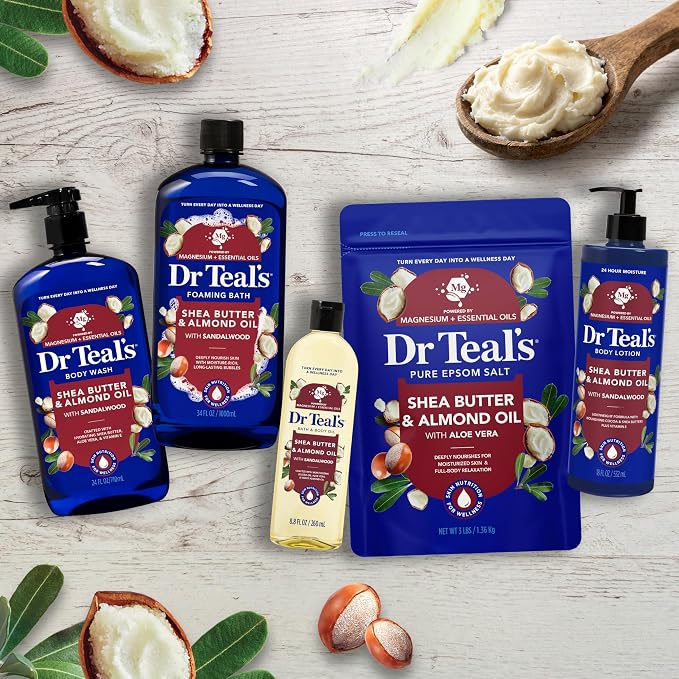 Dr Teal's Epsom Salt Magnesium Soak, Soften & Moisturize with Shea Butter & Almond Oil, 3 lbs