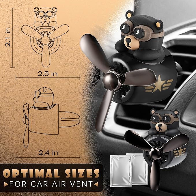 Car Vent Clips - Bear Pilot Car Air Freshener Vent Clip with Rotating Propeller, Durable and Easy to Install, 2.1"x2.5"x2.4" Versatile Size, 2 Aroma Tablets Included, Adds a Playful Touch to Interior