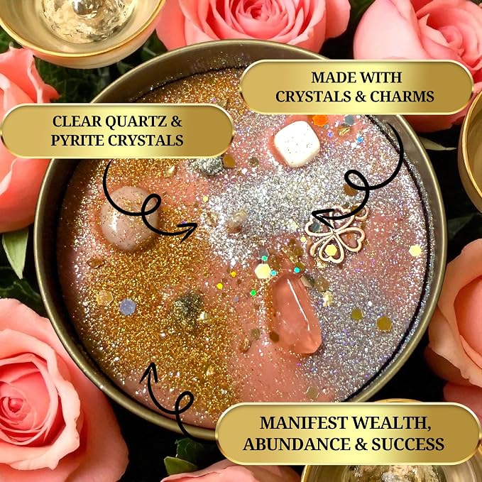 Millionaire Candle – Wealth, Abundance & Prosperity Ritual Candle | Hand-Poured Soy Wax with Crystals & Herbs | Intention Candle for Success, Manifestation & Good Fortune (8oz)