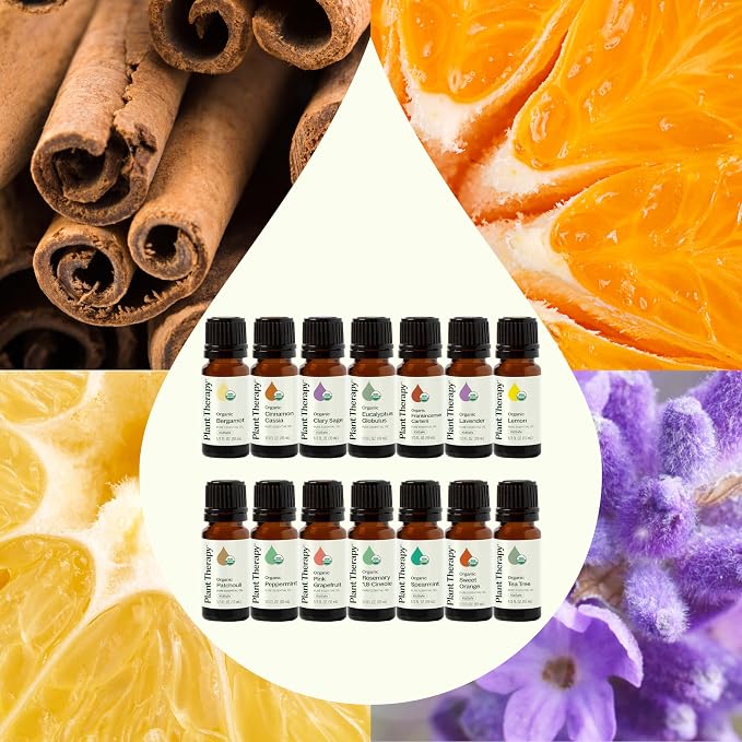 Plant Therapy Top 14 Organic Essential Oil Singles Set 100% Pure Essential Oils, Undiluted, Natural Aromatherapy for Diffusion and Body Care 10 mL (1/3 oz) Each