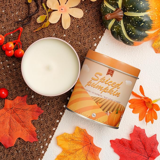 Pumpkin Candle, Fall Scented Candles for Halloween Easter Thanksgiving Day, 9oz Aromatherapy Soy Wax Non Toxic Candle for Home Scented 40 Hours Bruning- Birthday Halloween Gifts for Women Men