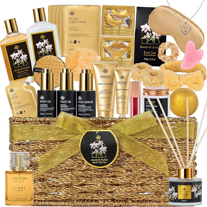 35 Pcs Mothers Day Gifts for Mom, Orchid Spa Gift Basket for Women, Self-Care Relaxation Kit, Face Skin Care Set, Bath & Body Care Set, Bath Bomb, Birthday, Christmas, Anniversary,Wife