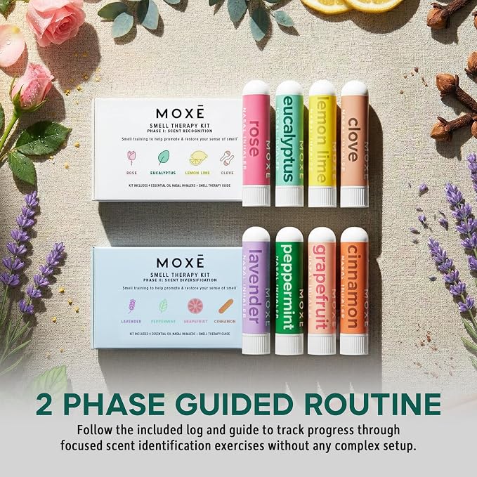 MOXĒ Smell Training Kit, Made in USA, 8 Essential Oils, Olfactory Regeneration, Helps Restore Sense of Smell, Natural Therapy for Smell Loss (Phase 1 & Phase 2 Bundle)