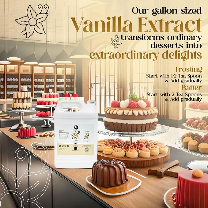 Dolce Flav Natural Water-Soluble Flavor Extracts – Sugar-Free, Kosher, Allergen-Free Concentrated Flavorings for Baking, Desserts, Beverages & More, Clear Double Strength Imitation Vanilla Extract, 1 Gallon