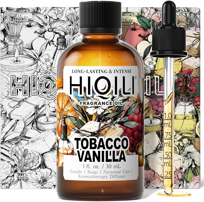 HIQILI Tobacco Vanilla Fragrance Oil for Diffuser, Inspired by T.Ford Tobacco Vanille, DIY Soap, Candle, Perfume Making, Long Lasting Rich & Spicy Scents - 1 Fl Oz