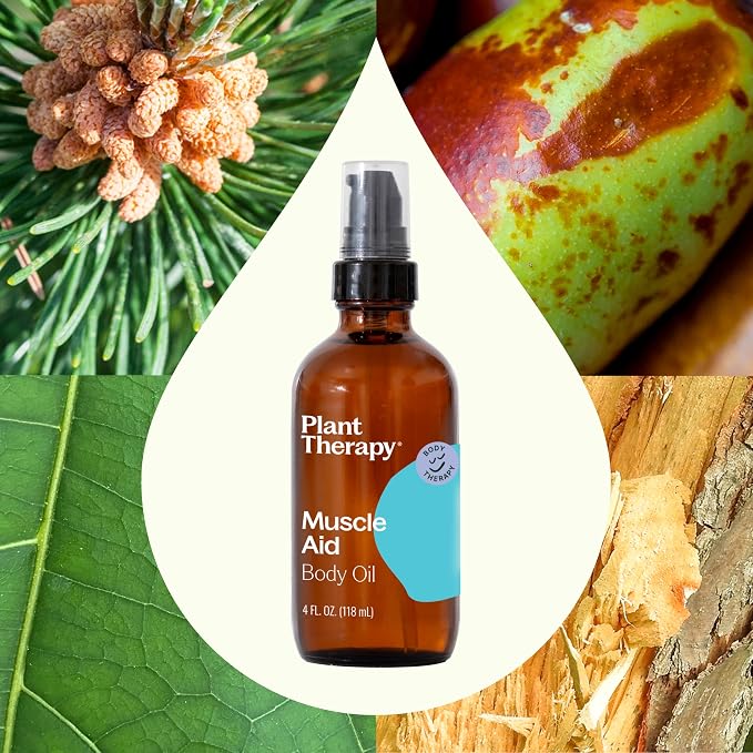 Plant Therapy Muscle Aid Body Oil 4 oz Soothes Muscles, Refreshing & Minty, Filled with Vitamins, Minerals & Unsaturated Fatty Acids