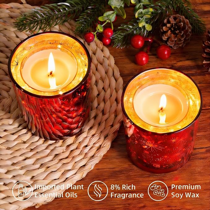 Viyffo 12oz Heat-Activated LED Light Up Scented Candle - Mulled Wine, Non Toxic Soy Candle in Decorative Red Glass Jar, Night Light Candle for Bedroom, Bathroom & Living Room, Novelty Gift for Women