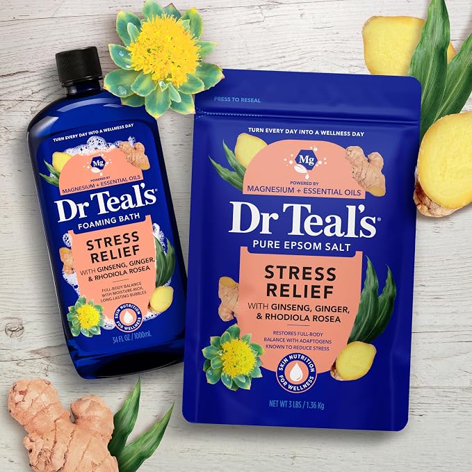 Dr Teal's Epsom Salt Magnesium Soak, Stress Relief with Essential Oils, 3 lbs