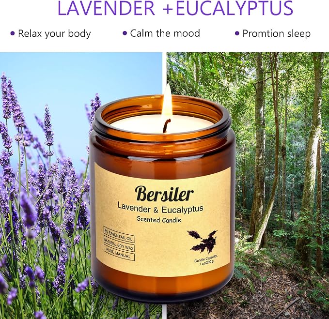 Aromatherapy Candles, 2 Pack Lavender Eucalyptus Scented Candles Stress Relief and Relax for Home & Bedroom Gift for Women Birthday Christmas, Soy Wax Candles