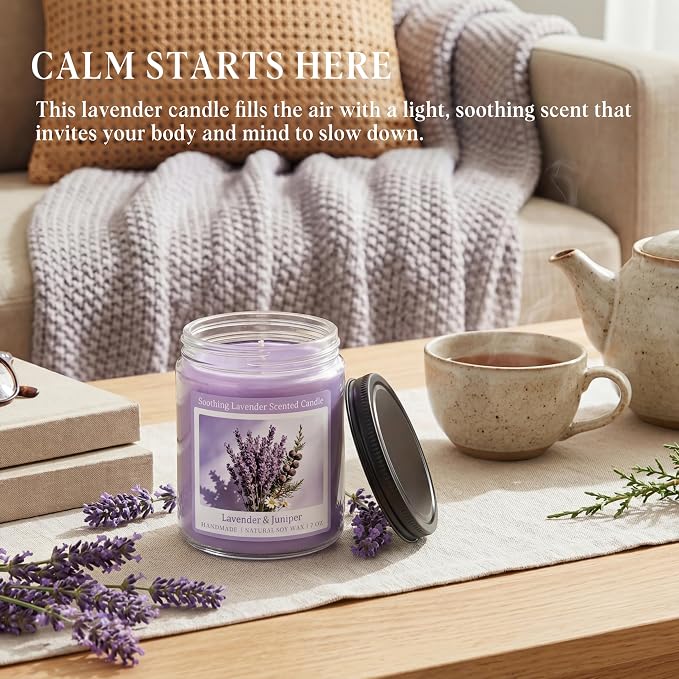 Homsolver Soothing Lavender Scented Candle, Natural Soy Candles with 50+ Hour Burn, Soft Juniper Lavender Fragrance Gift for Women, Men Friends, Everyday Use, Comfortable Spaces (Boutique Gifts Size)