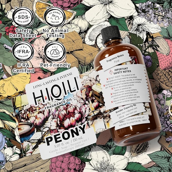 HIQILI Peony Fragrance Oil for Home Diffuser, Idea for Making Candle, Women's Perfume, Car Air Freshener, Skin & Body Care - 5.07 Fl Oz