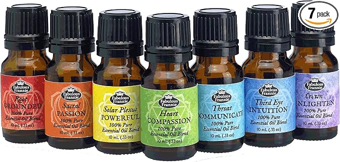 Fabulous Frannie Chakra Complete Set of 7 Pure Essential Oil Blends Grounded, Passion, Powerful, Compassion, Communicate, Intuition and Enlighten .33oz