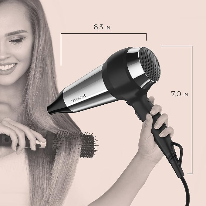 Remington Impact Resistant Hair Dryer, 1875-Watt Blow Dryer with Tourmaline, Titanium & Ceramic Technology, 3 Heat, 2 Speed Settings, Cool Shot, Diffuser & Concentrator Attachments