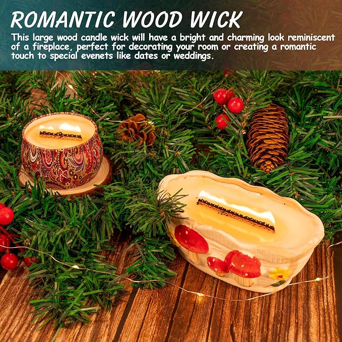 6 Set Large Wood Candle Wick Grid Design Large Wooden Wick 2.7x2.4inch / 70x60mm (Width*Height), Natural Crackling Wood Wick Core with Iron Stands for Soy Candle Making Candles Supplies
