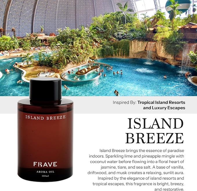 Island Breeze Hotel Diffuser Oil, 100ml 3.38oz Aroma Oil, Scent Inspired by Tropical Island Resorts & Escapes, Aromatherapy Refill Fragrance for Waterless Cold Air Diffusers, Home, Office, Hotel