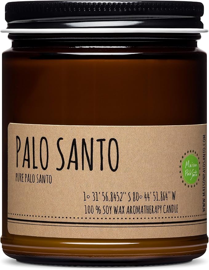 Raw Genuine Palo Santo Essential Oil from Ecuador Aromatherapy Candle 9oz Handcrafted in USA with Natural Soy Wax for Purification & Cleansing Free Palo Santo Stick Included